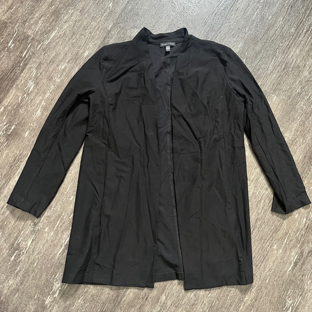Eileen Fisher Black Open Front Cardigan Topper Jacket S Small Knit